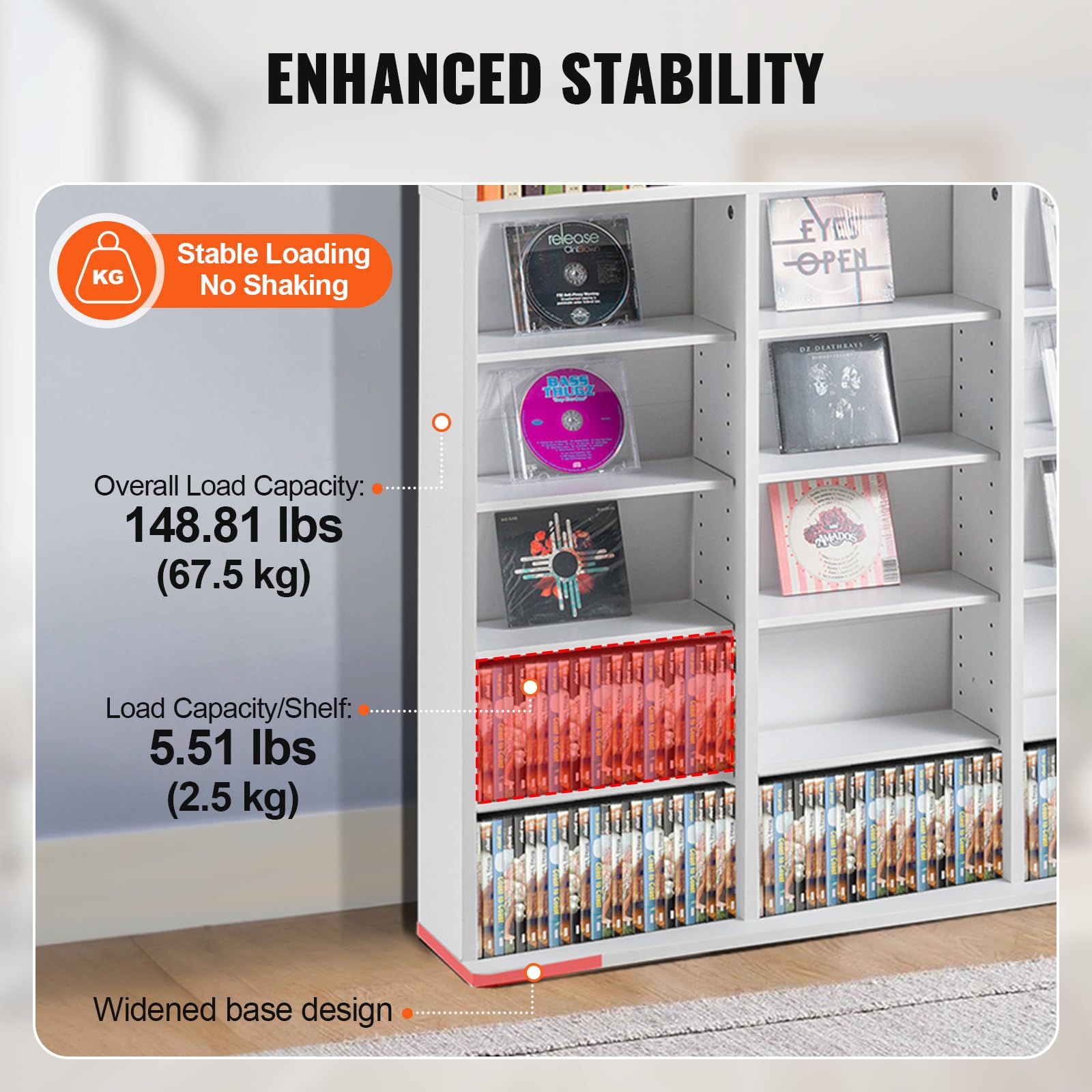 VEVOR Medienaufbewahrungsschrank CD-Regal, 9-lagiges DVD-Regal für bis zu 756 CDs, verstellbare CD-Regale mit 27 Fächern, organisiert Musik-, Film-, Videospiel- oder Erinnerungssammlungen, weiß