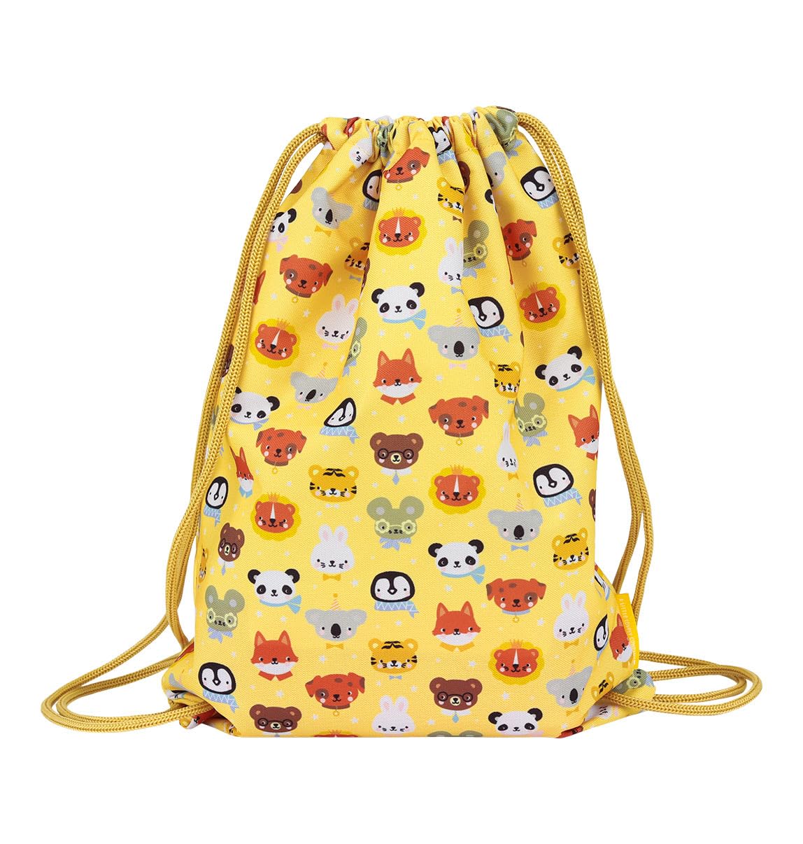 A LITTLE LOVELY COMPANY Mochila con Cordón Animal Friends, 32x42x0.3 cm, Amarillo, Poliéster, con Bolsillo Interior con Cremallera, para Deporte y Natación