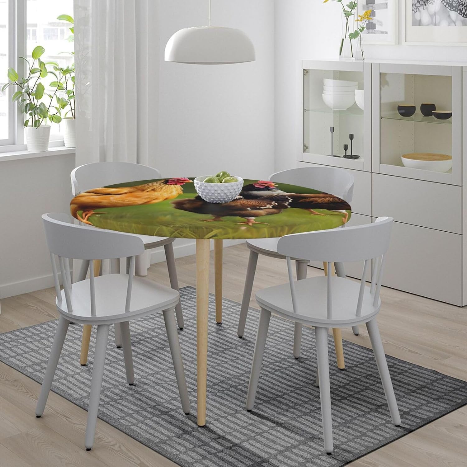 Rooster Print Outdoor Patio Kitchen Decor Supplies Wipeable Round Table Cloth for Indoor Outdoor