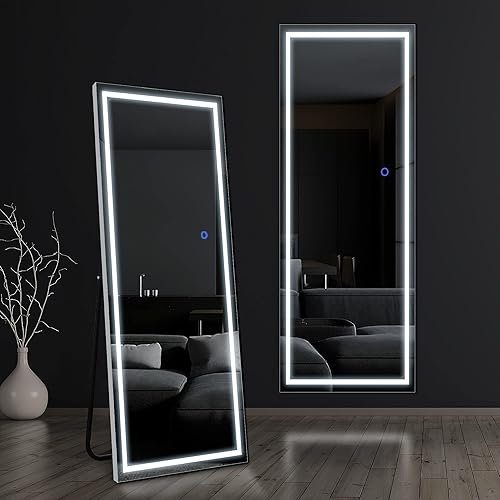 NicBex Espejo de longitud completa de 63 x 20 pulgadas con luces LED espejo de pie independiente espejo montado en la pared ajuste de color