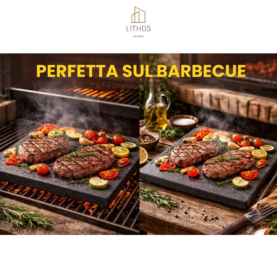 KIT PIETRA ANTIADERENTE LAVICA OLLARE ETNEA PER PIZZA 39 x 35 x 2 + PALA PER FORNO ELETTRICO A GAS E BARBECUE PER CARNE PESCE E VERDURE REFRATTARIA