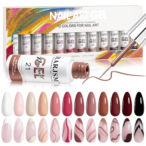RARJSM Nail Art Gel Liner Painting Polish Set 12 Colors