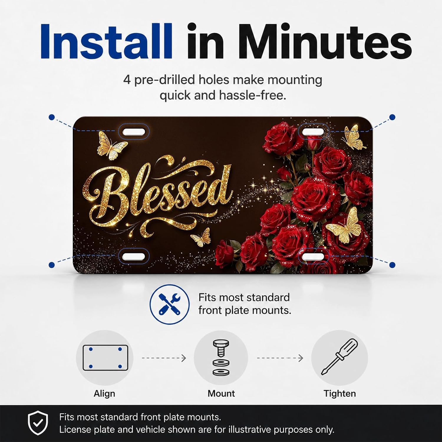 Blessed Red Rose Butterfly Decorative License Plate, 6 x 12 Aluminum image 4