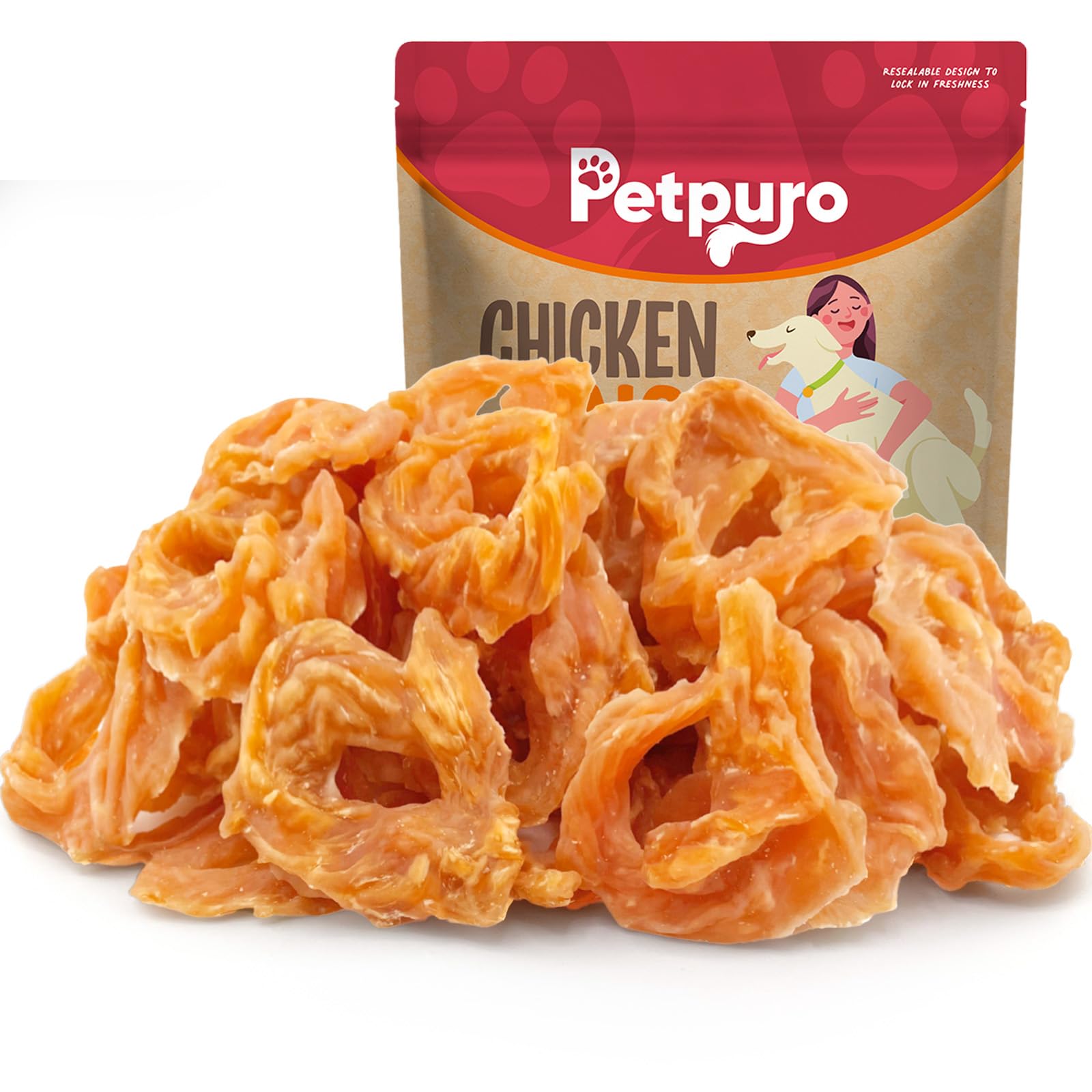 PETPURO Chicken Rings Dog Treats, Real Chicken Jerky Rawhide-Free Soft Chews, Natural High Protein Limited Ingredient Training Snacks for Small Medium