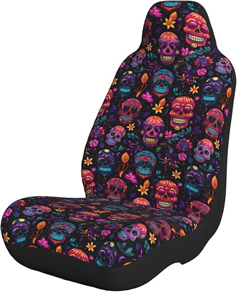 Neon Sugar Skull Car Seat Covers Automotive Front Seat Covers Breathable Washable Universal for Cars SUV Truck