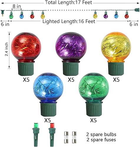 Miniatura 7 de Luces redondas de Navidad, cadena de luces de Navidad G30, 25 LED de 17 pies, luces de árbol de Navidad para patio, terraza, jardín, fiesta,