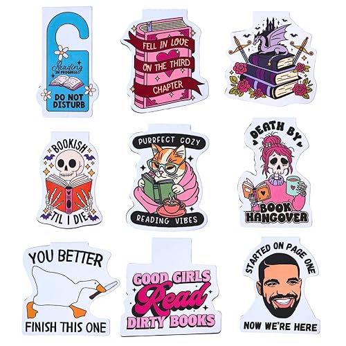 YJ PREMIUMS 9PC Funny Magnetic Bookmarks | Fun Cute Magnet Book Marks Reading Lost Hot Girls Read Books You were Right Here for Women Work Adults Travel School Teacher Office Supplies Gifts (Meme)