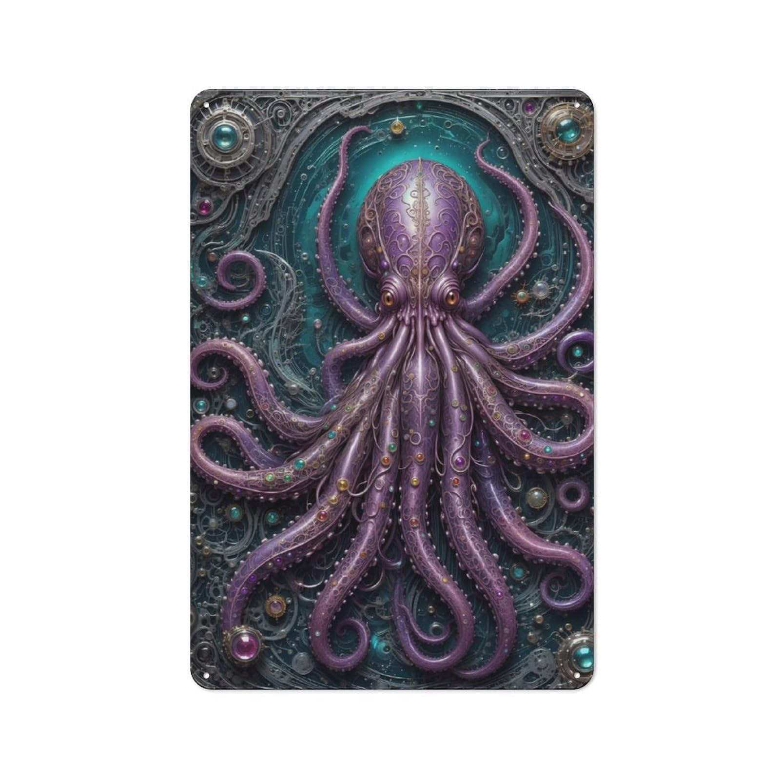 Junmoney Ancient Steampunk Kraken Rustic Metal Sign 30X20cm For Hallway Wall, For Collectors Of Rustic Metal Wall Decor