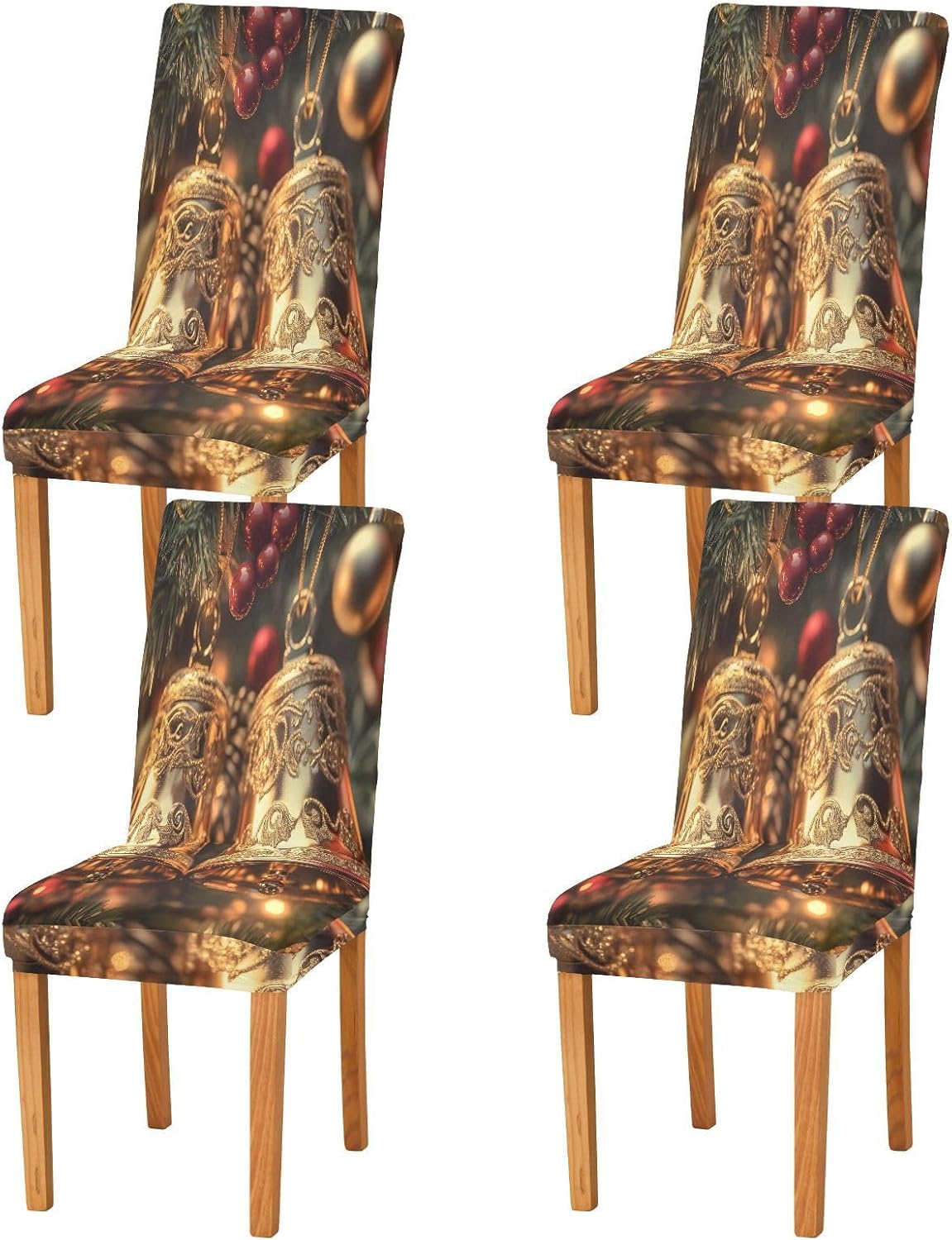 ALAZA Chair Covers for Dining Room, Christmas Bell Stretch Chair Cover Sets Chair Protector Removable Washable for Ktichen Restaurant Hotel