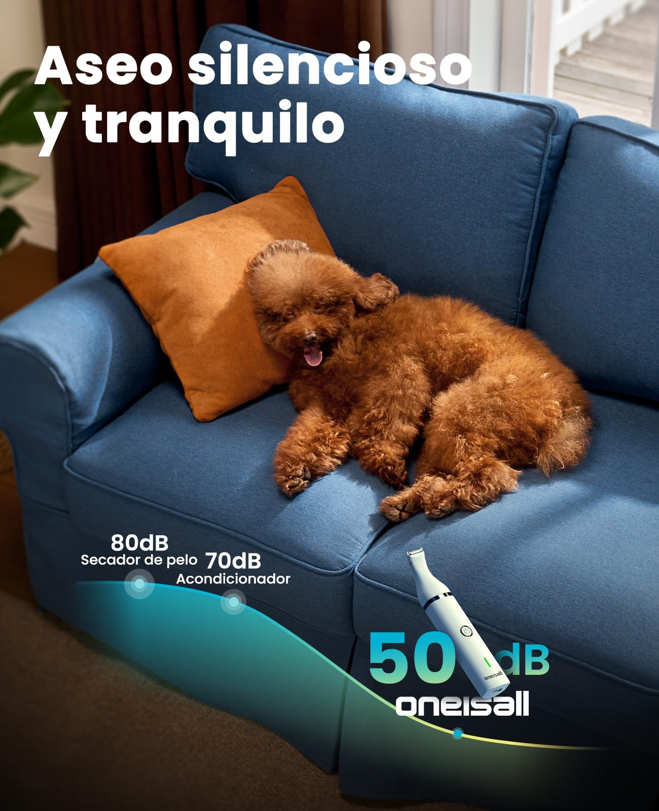 oneisall Cortapelos para perros bajo nivel de ruido para recortar el pelo de perro alrededor de las patas, los ojos, las orejas, la cara y el rump (Blanco)