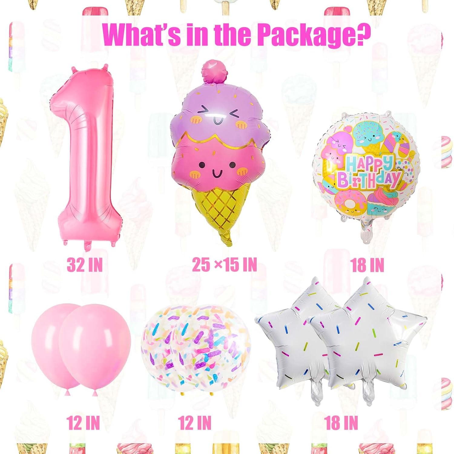 Pink Ice Cream Balloons, First Birthday Balloons, Sweet One Birthday Party Decorations, Ice Cream Balloon for Girls Birthday Party Decoration (1)