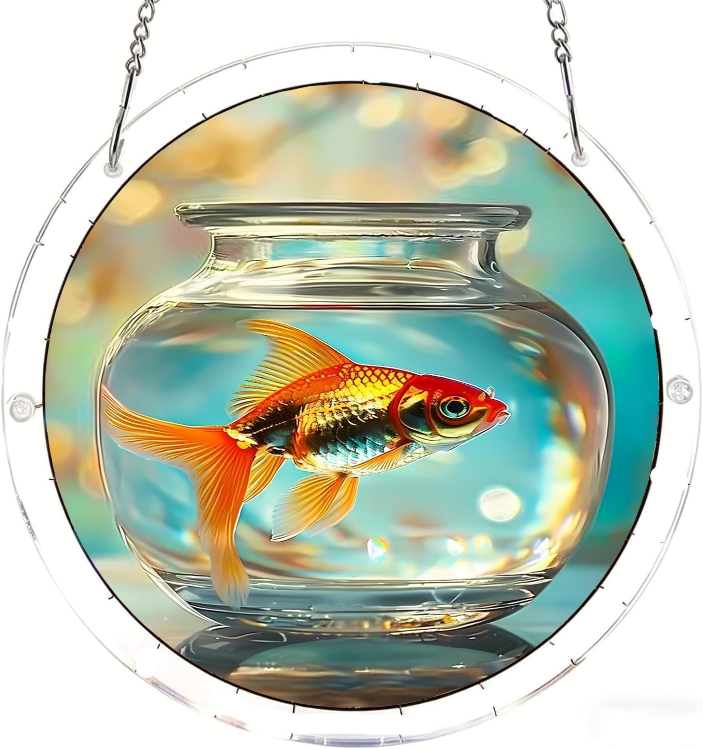 The Goldfish in The Glass Jar Acrylic Jigsaw Puzzles Suncatcher, 8.2 Inch Window Hanging Suncatcher Acrylic Puzzle, DIY Home Decor Art Gift