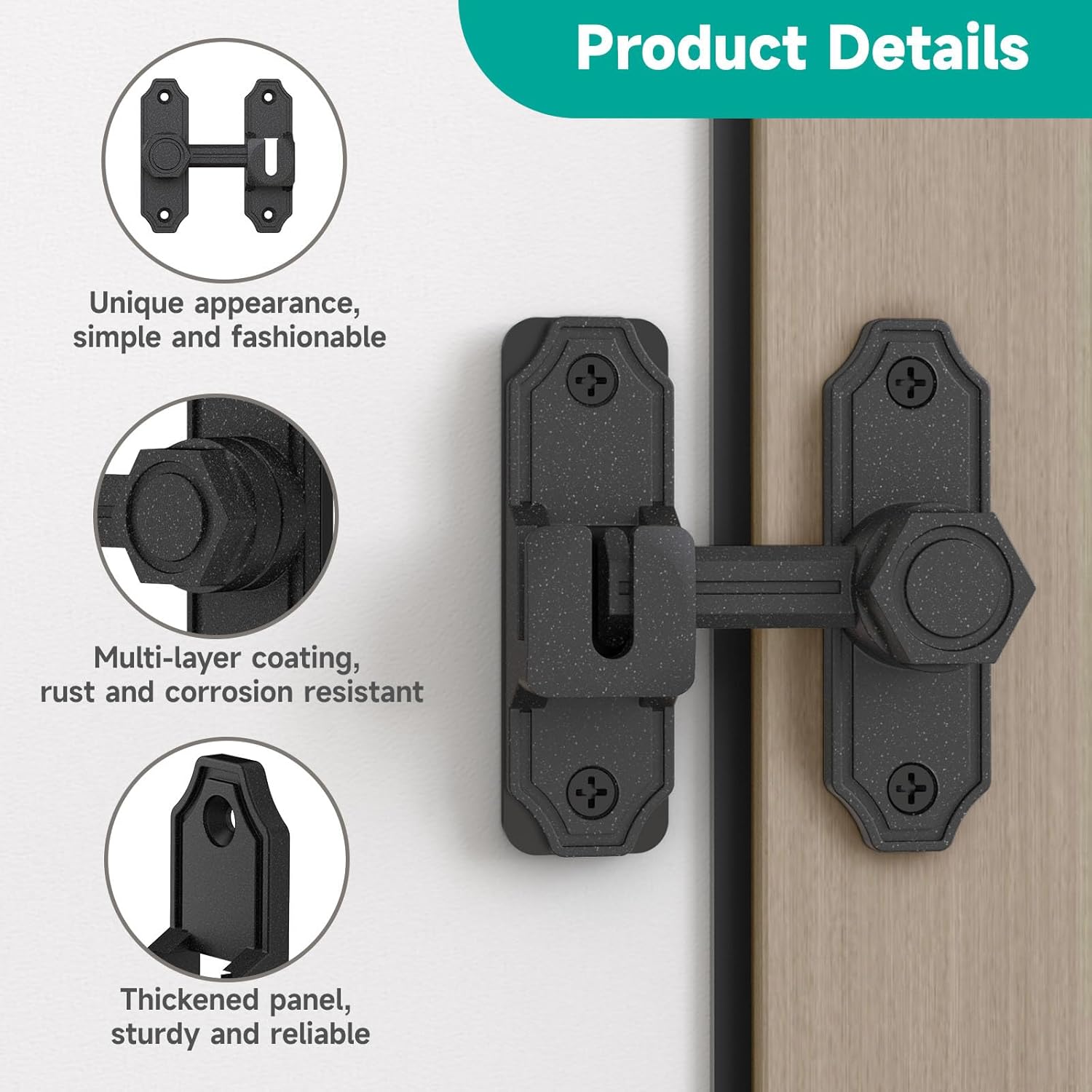 Heavy Duty Barn Door Lock-90/180 Degree Right Angle Flip Gate Latch Suitable for Cabinet, Bathroom, Bedroom, Kitchen, Shed, Patio - Practical Zinc Alloy Sliding Door Latch (Black-1pc)