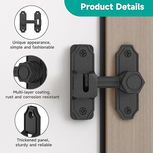 Miniatura 4 de Cerradura de puerta de granero de alta resistencia, pestillo de puerta abatible de ángulo recto de 90180 grados, adecuado para gabinetes, baño,