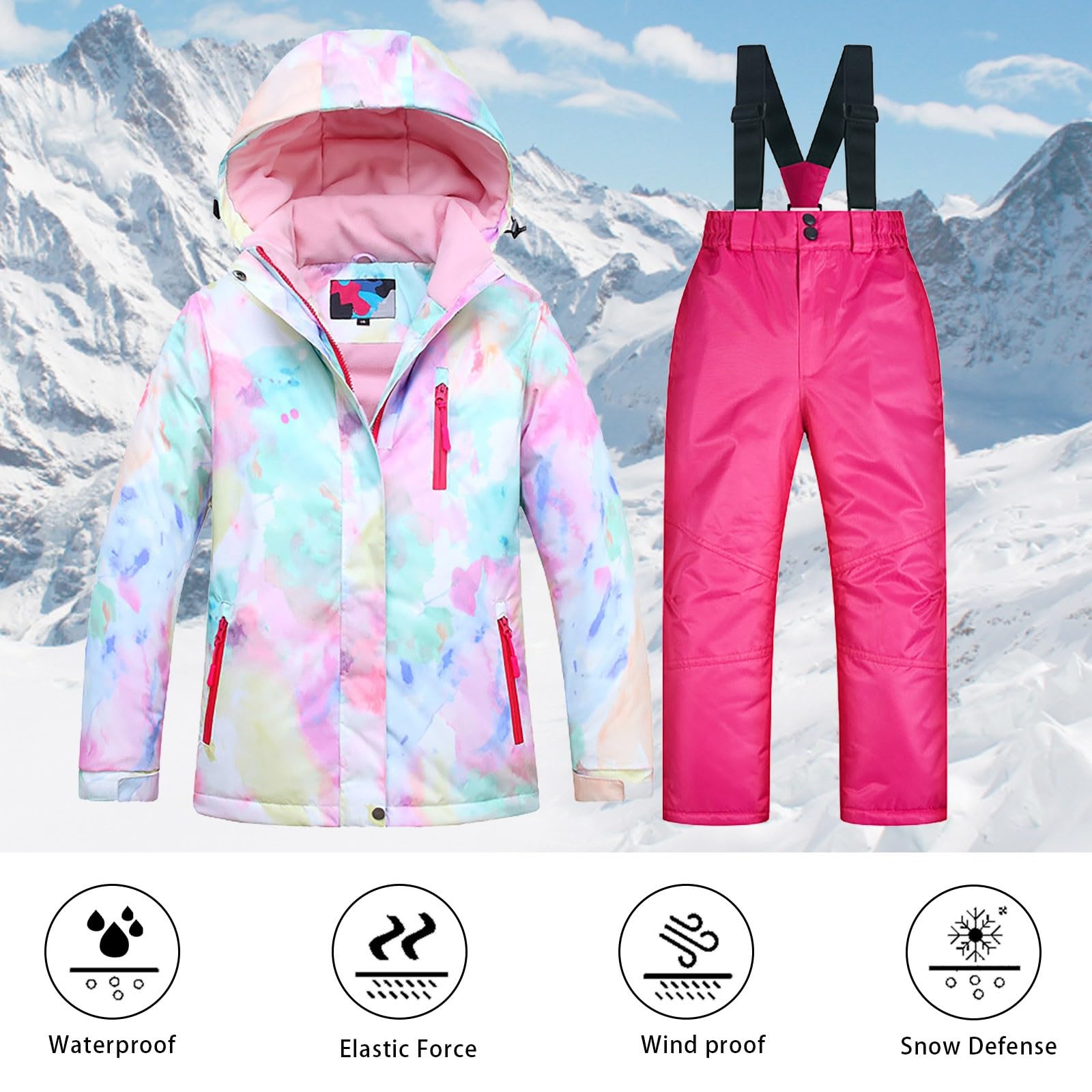Generisch Giacca da sci da ragazza Tute Pantaloni Antivento Cappotti Invernali Ragazze Abbigliamento 86