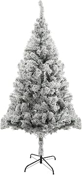 Artificial Christmas Trees 6ft,Snow Flocked Christmas Tree Fake Pine Tree Holiday Pencil Trees, Winter Party Decoration with Realistic Branch for Office, Living Room, Apartment, Living Ro