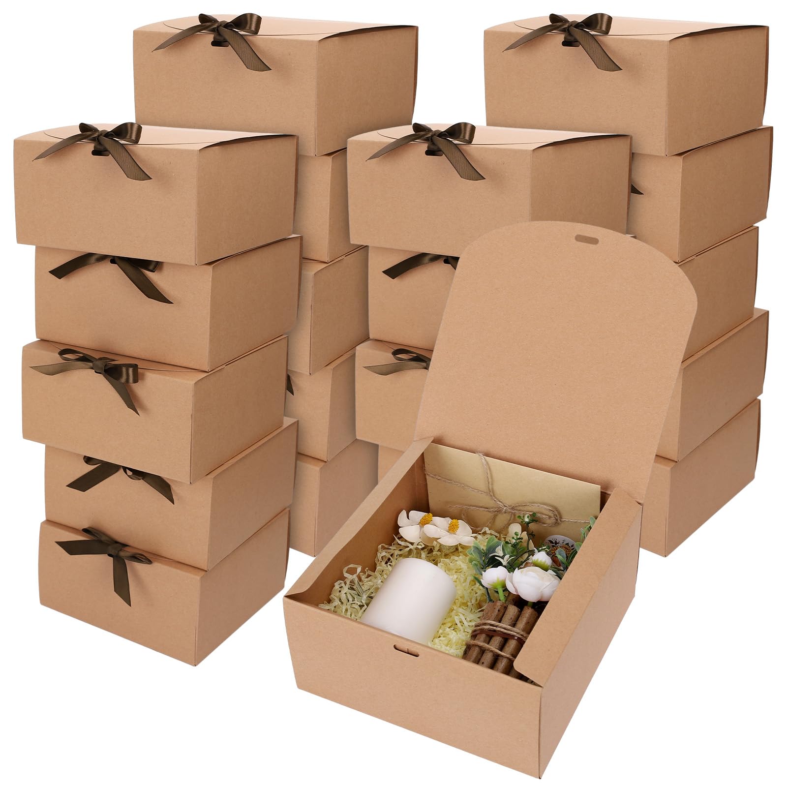 8x8x4 Inches Gift Boxes 12 PCS Brown Paper Gift Boxes With Lids For