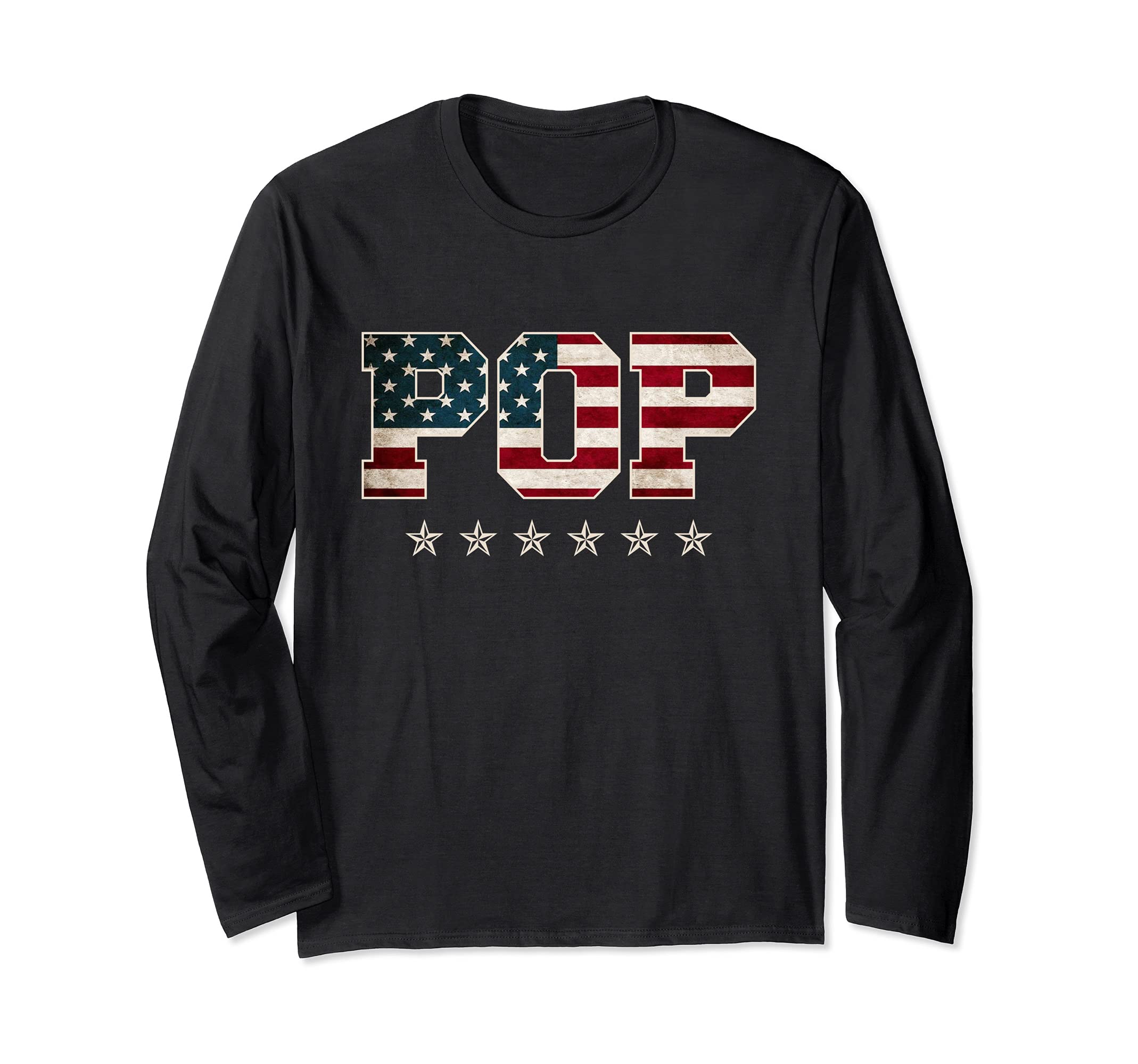 Pop Gift Father's Day American Flag 4th of July Long Sleeve T-Shirt, Black