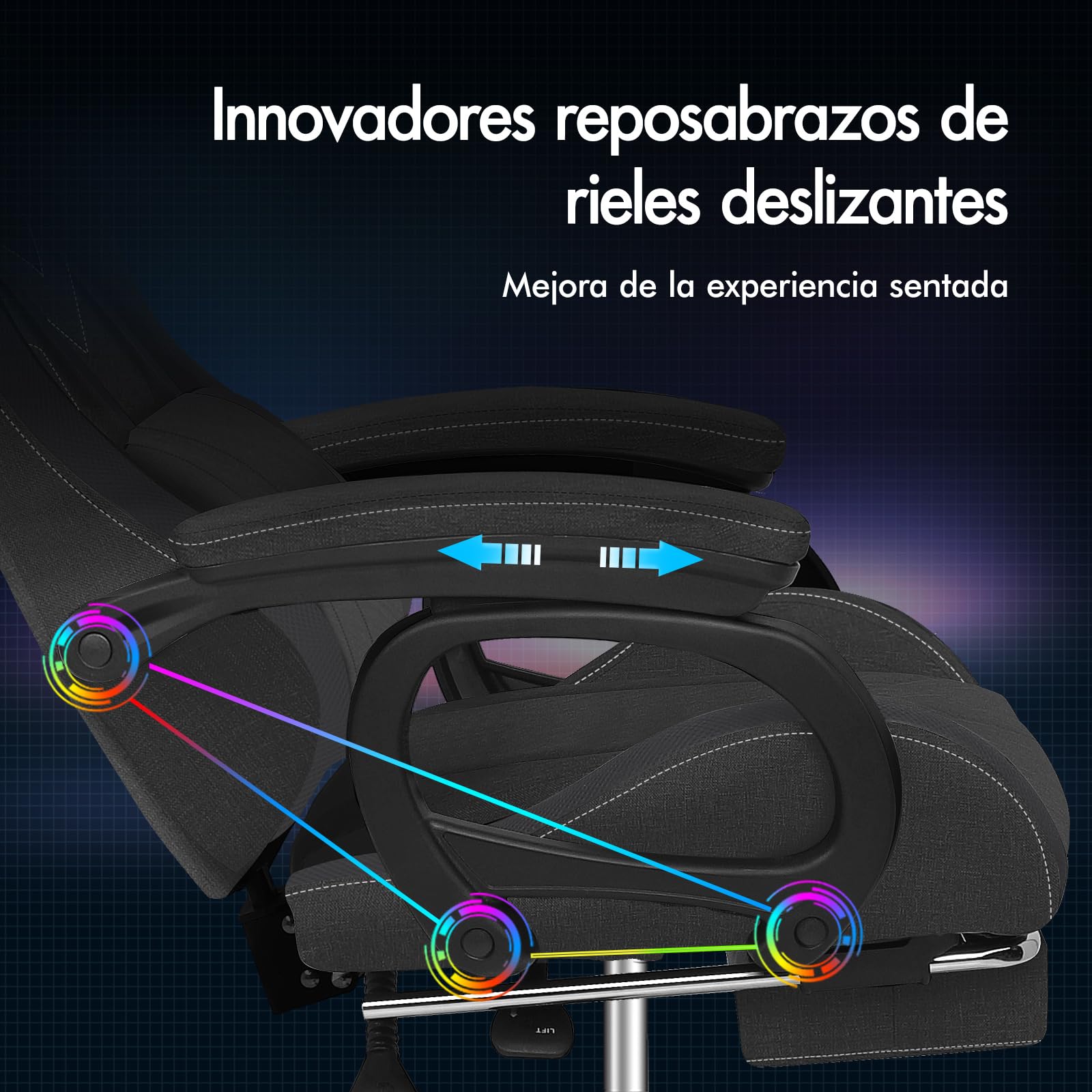 ALFORDSON Silla Gaming con Masaje y LED, Silla Gamer Ergonómica con Cojín Lumbar y Cervical, Reposapiés Telescópico, Iluminación para Ordenador, Videojuego, Juegos, Oficina, Lino(Gris Oscura)