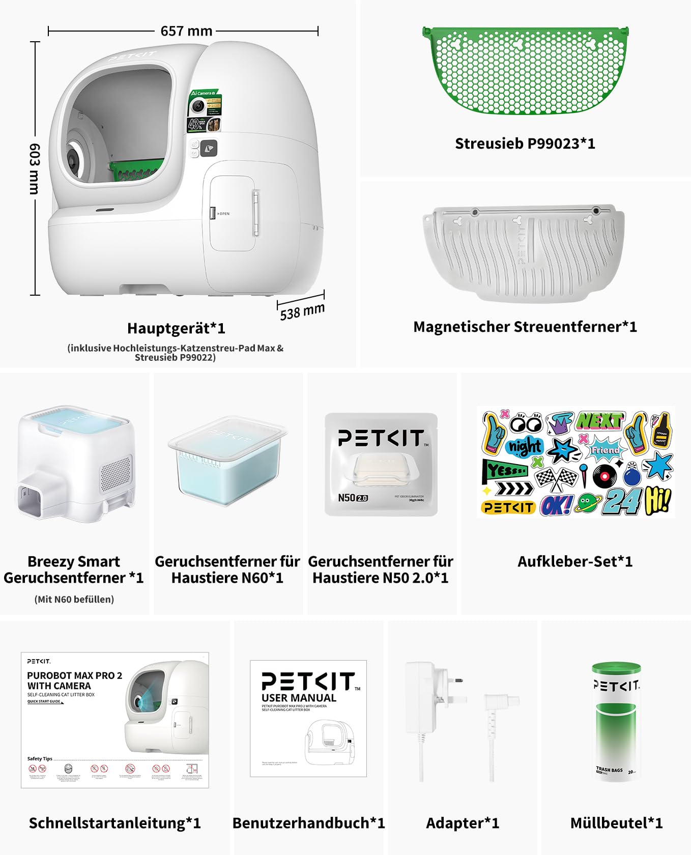 PETKIT PUROBOT Max Pro 2 Selbstreinigende Katzentoilette, Katzenklo Selbstreinigend mit Kamera, Intelligenter Reinigung, Präzise Mehrkatzen-Erkennung, KI-Gesundheitstracking, für Mehrere Katzen