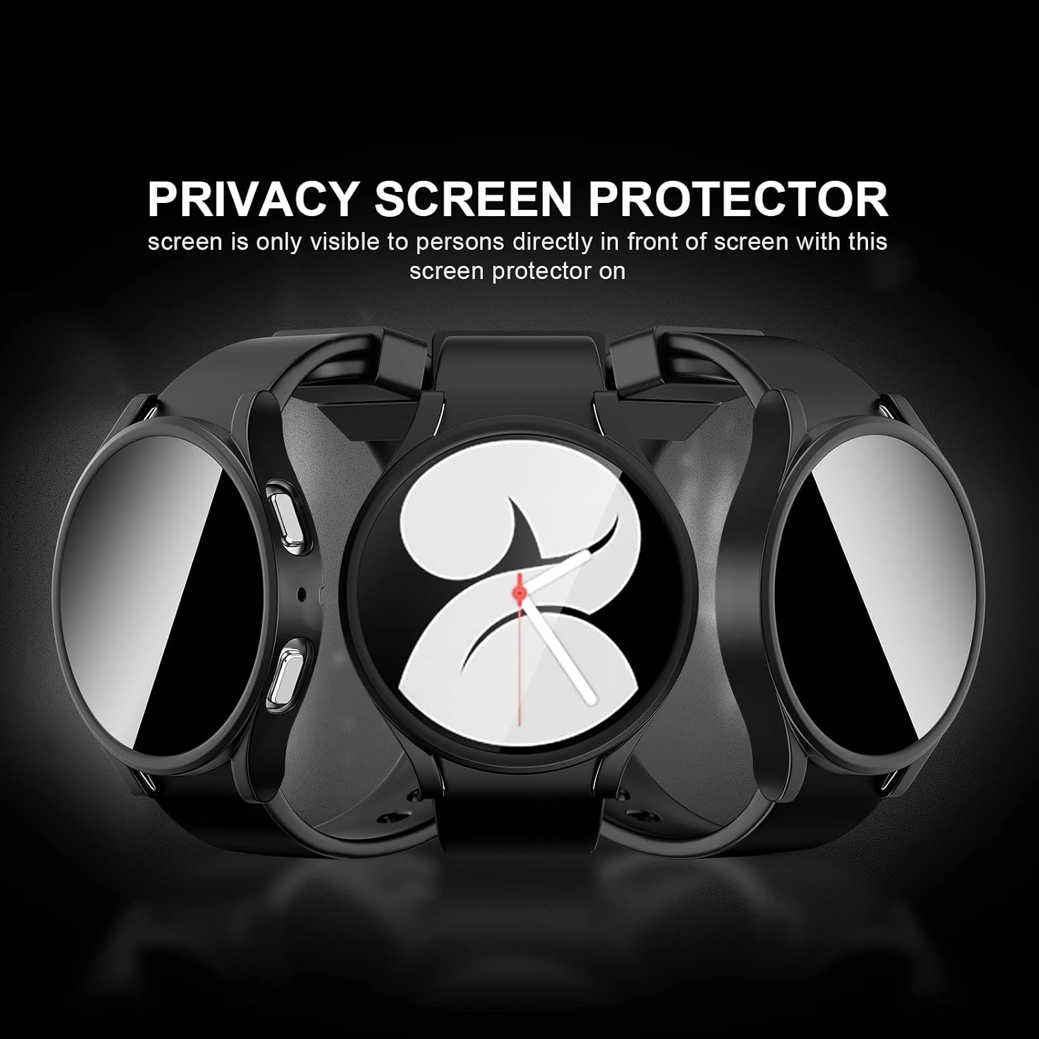 Haojavo [4+4Pack] Privacy Screen Protector Case for Samsung Galaxy Watch 5/Galaxy Watch 4 40mm, Hard Anti-Fog Cover Protective Bumper + Anti Spy Private Tempered Glass Film for Galaxy Watch 5&4 40mm