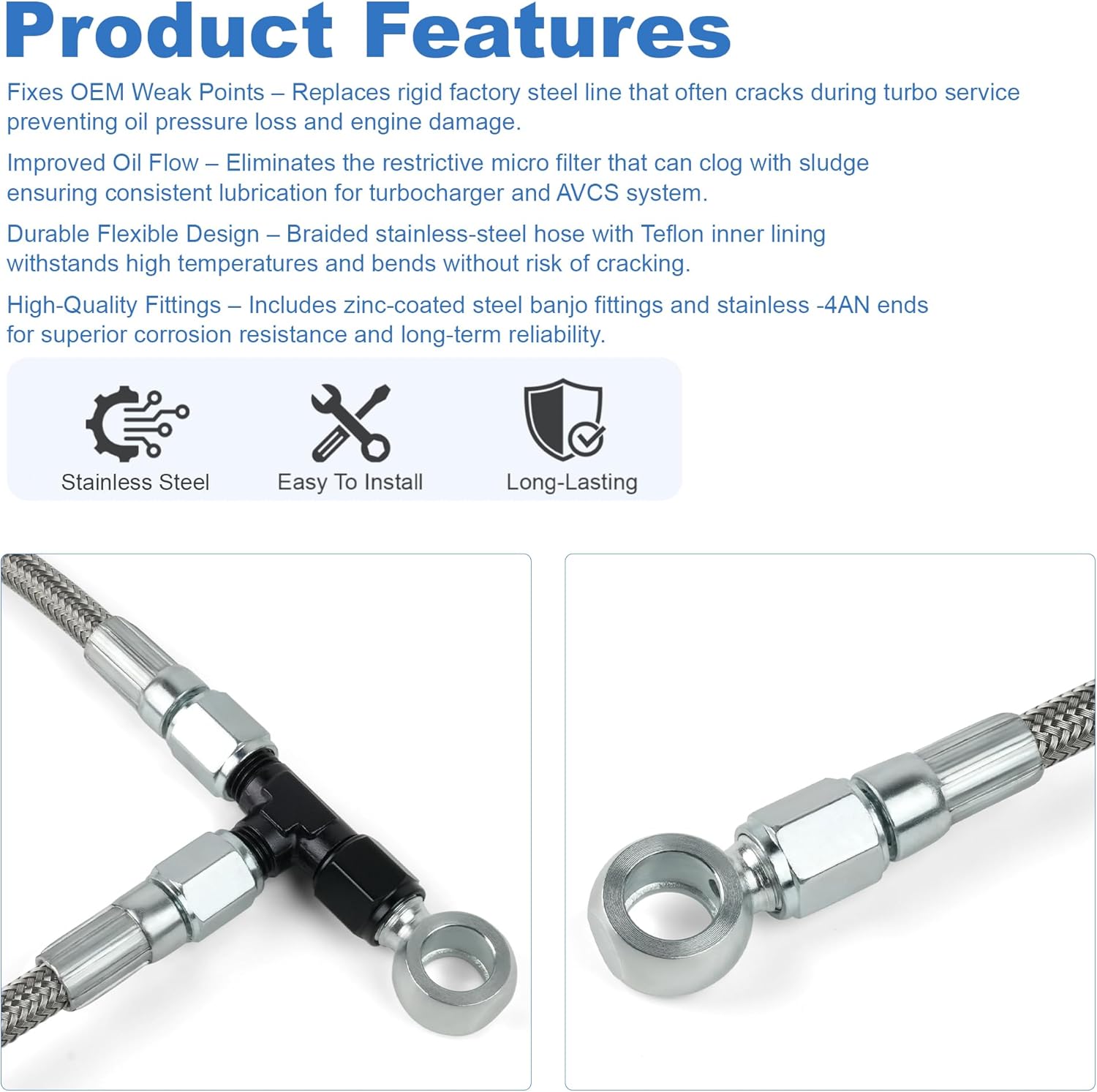 Stock Location Turbo Oil Feed & AVCS Line Compatible with 2006-2014 Subaru WRX, 2004-2021 Subaru STI, 2005-2009 Subaru LGT and 2004-2008 Subaru FXT