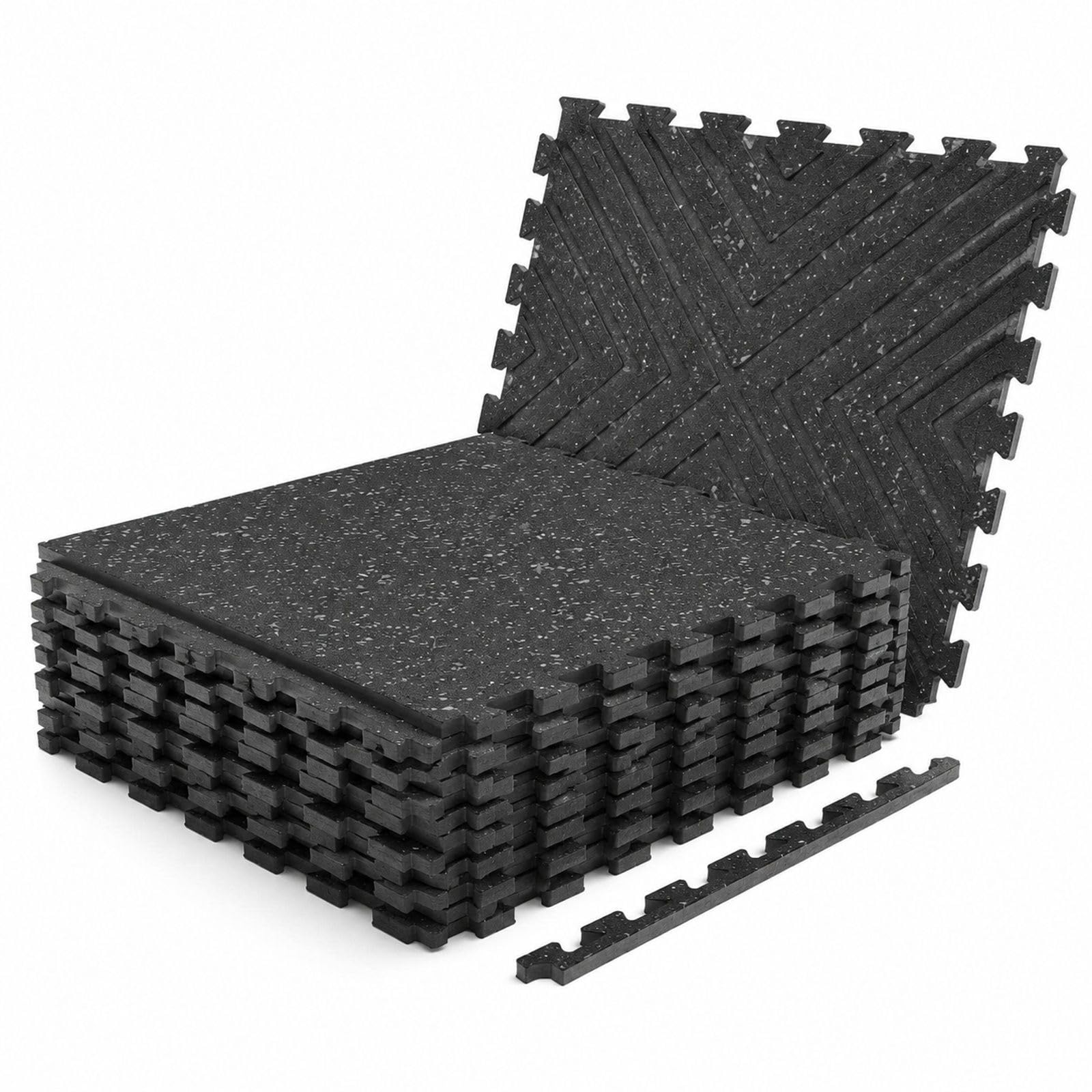 Zestaw 6 mat puzzle z pianki EVA, czarne z szarymi kropkami, łączone, do fitnessu, siłowni, domu, biura