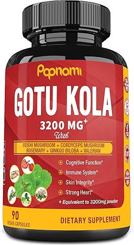 Cápsulas de extracto de Gotu Kola orgánicas 3200 mg y Reishi Cordyceps Romero Gingko Biloba Valeriana  Enfoque de memoria soporte cerebral claridad