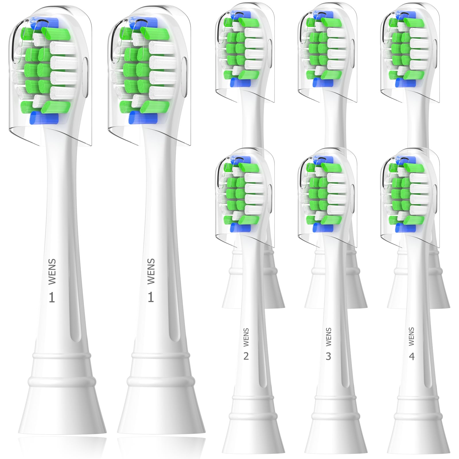 WENS Cabezales de Cepillo de Dientes de Repuesto Compatible con Philips Sonicare, Recambio Cepillo Compatible con 3100 4300 ProtectiveClean 9000, 8pcs Blanco Carbonfree Certified