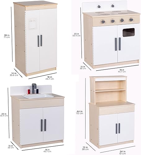 Miniatura 2 de Children's Factory - Juego de cocina de madera de 4 piezas, nevera para niños y niños pequeños, diseño y características realistas, muebles