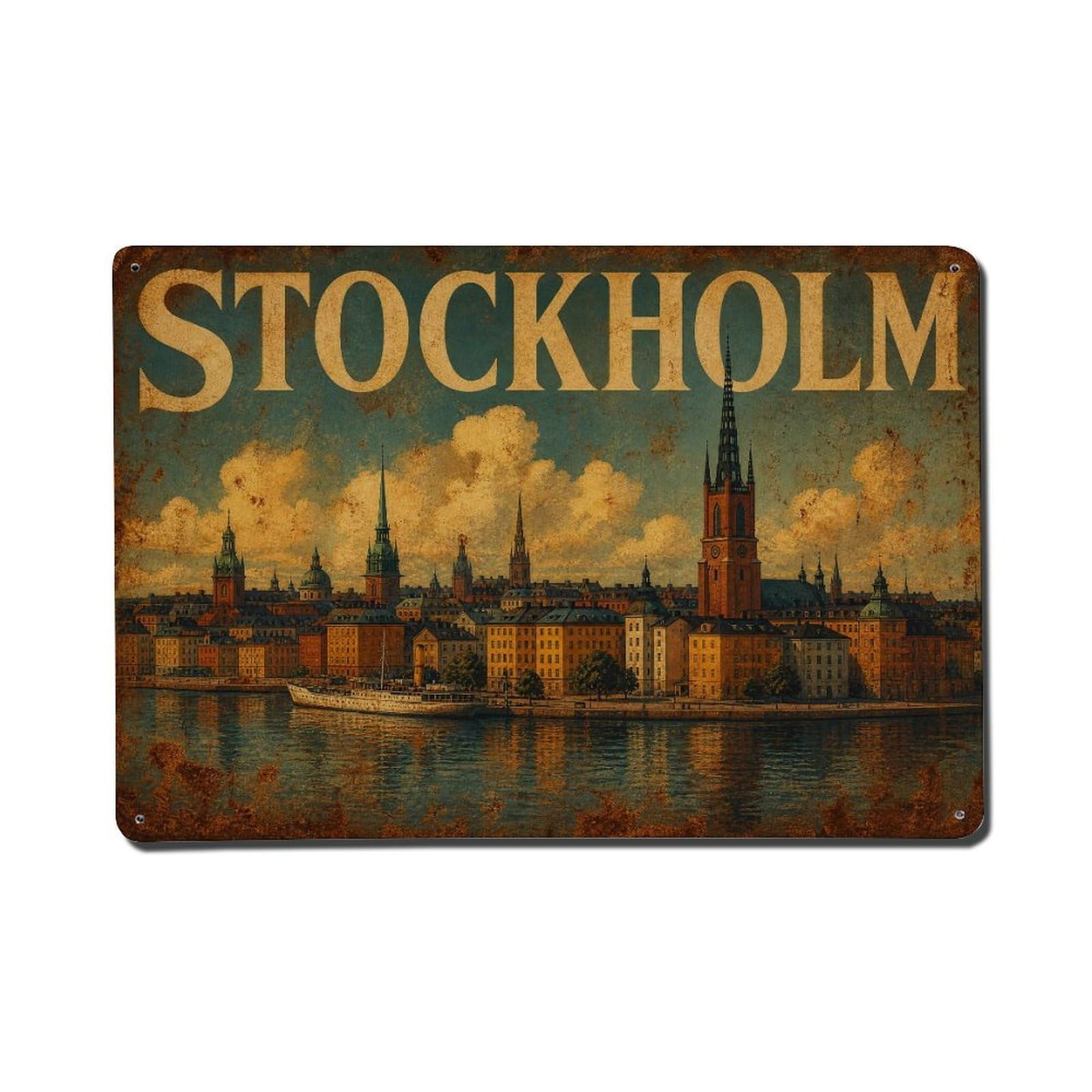 Huiyhb 8X12inch(20X30cm) Vintage Travel Stockholm Town Vista Sweden Metal Tin Sign
