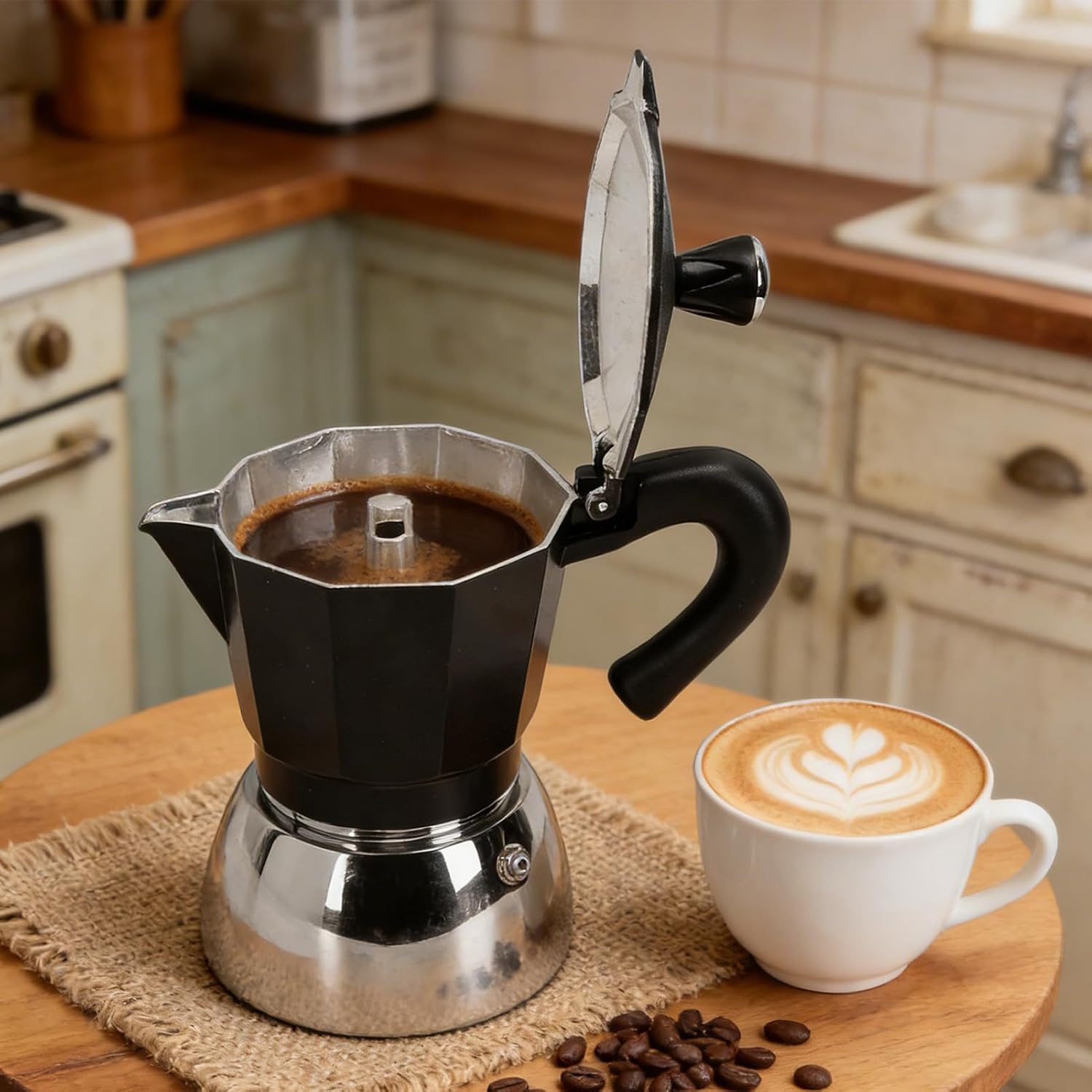 Stovetop Coffee Maker 300ml, Aluminum Italian Coffee Pot for Home Kitchen, Octagonal Design for Stable Heating, Induction Compatible