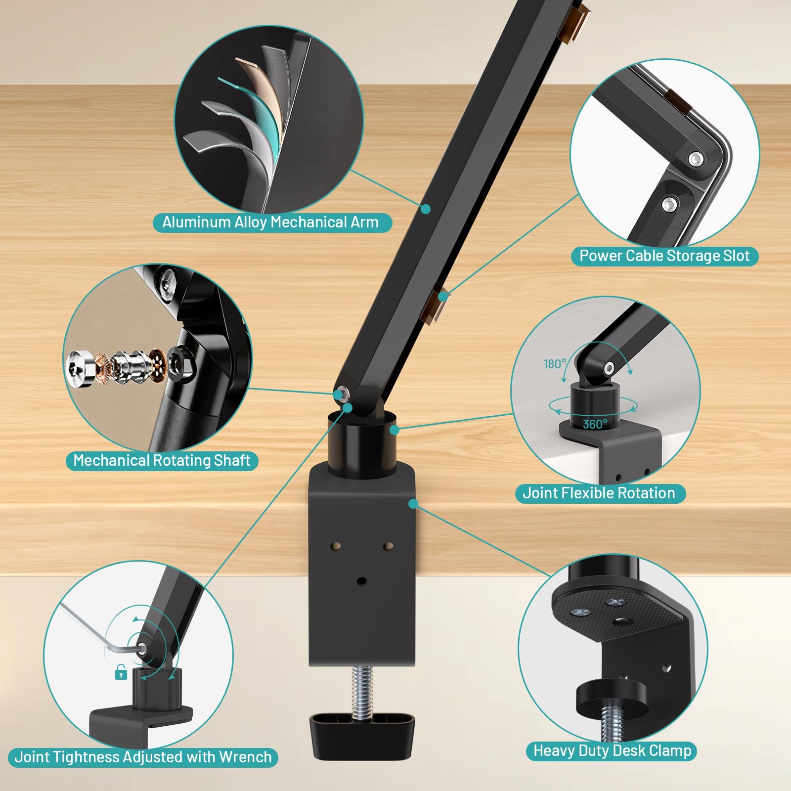 Mippko Supporto per telefono da scrivania, braccio articolato regolabile a 3 livelli per iPhone, resistente, con morsetto a C, braccio lungo pieghevole da 83,8 cm e supporto girevole a 360°, adatto