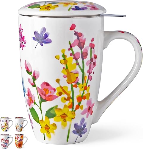 GBHOME Taza de té con infusor y tapa, taza grande de cerámica de hoja suelta de 18 onzas, apta para microondas, apta para lavavajillas, perfecta