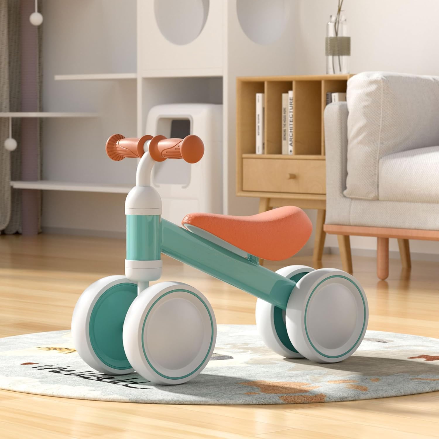 EXVITO Kids Baby Balance Bike for 1-2 Years Old Boys and Girls, Toddler Best First Birthday Gift | Toddler First Bike with 4-Wheel Stability | No Pedal Ride-On Toy for Indoor & Outdoor Use - Green - Image 6 thumbnail