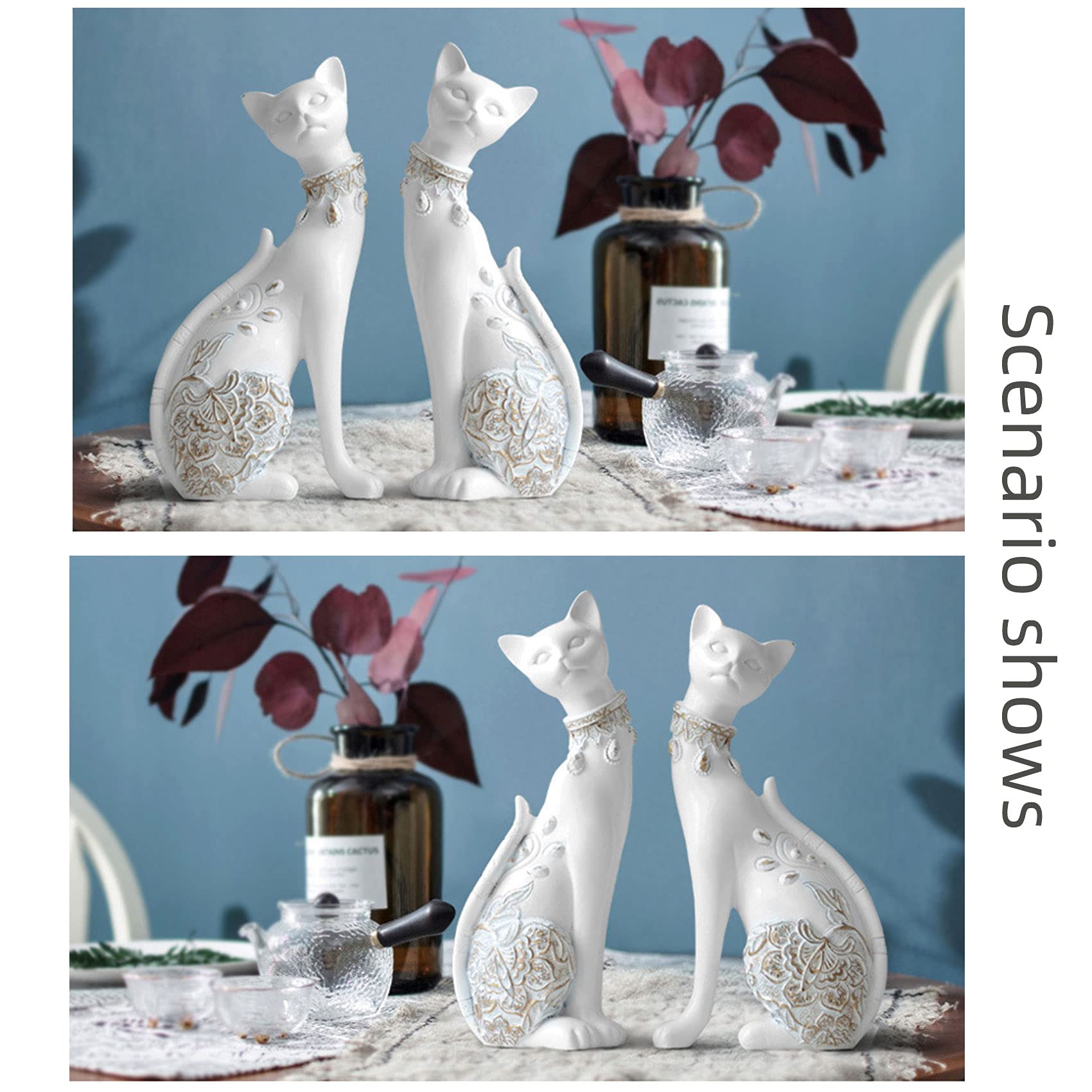 Amazon.co.jp: 家の装飾用の猫の像2個 - エレガントなカップル猫の置物