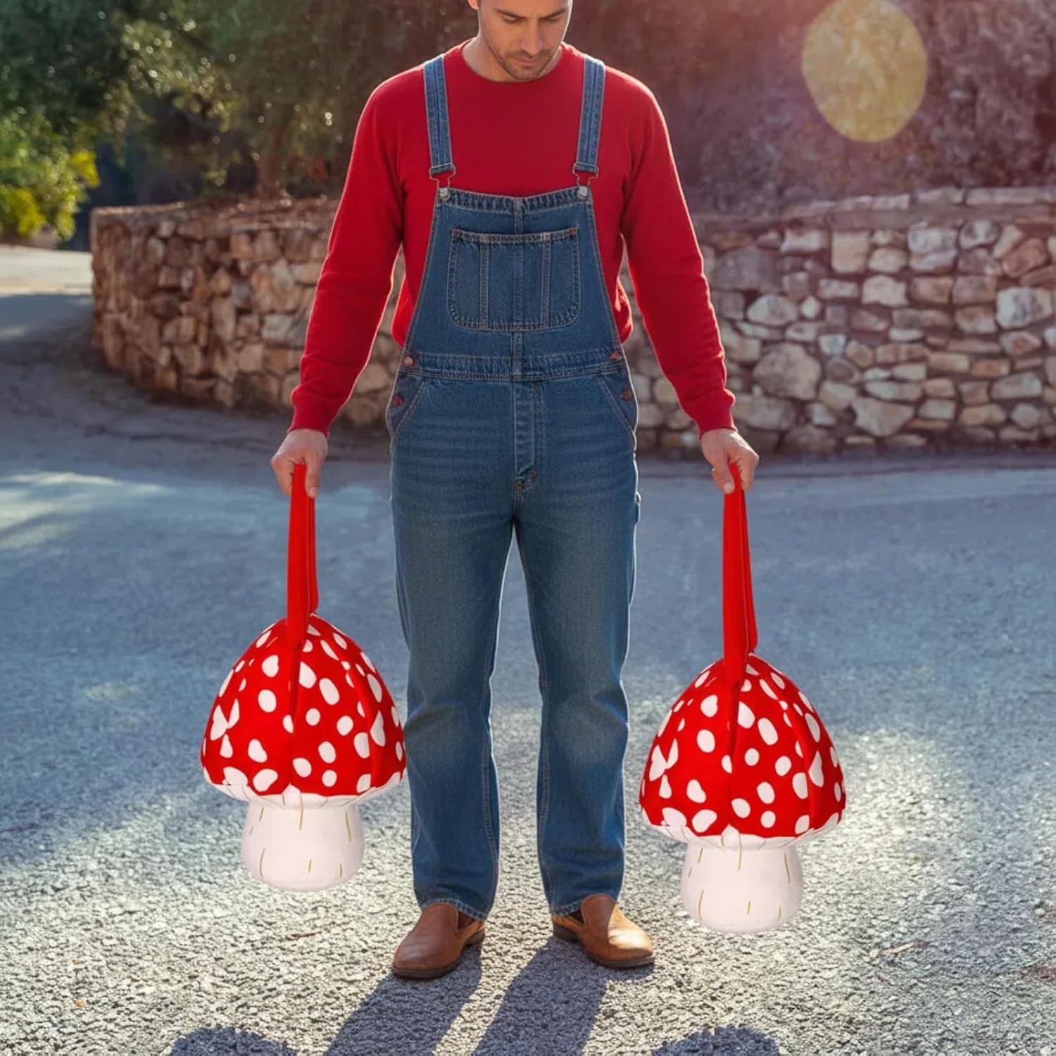 Kinlop 2 Pcs Halloween Mushroom Trick or Treat Bag Cute Mushroom Crossbody with Handle Reusable Accessories for Halloween Cosplay Costumes Lovely Novelty Gifts - Image 6