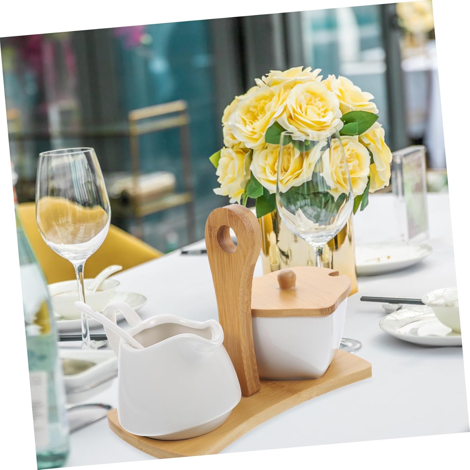 Ceramic Sugar Bowl and Cream Pitcher Set Tray and Spoon for Use Elegant Design for Sugar and Creamer Serving