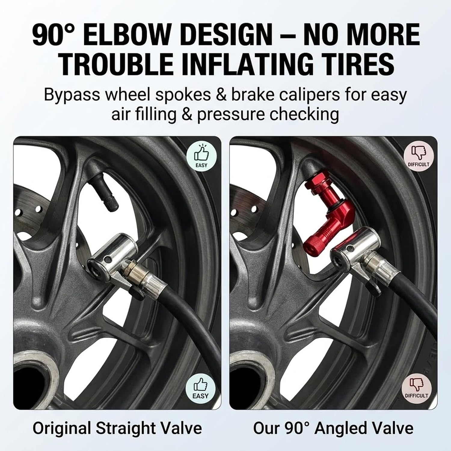 90 Degree Valve Stem Motorcycle Tire, 2PCS 90° Motorcycle Tire Tubeless Air Valve Stems, Diameter 10mm to 11.3 mm CNC Aluminum Alloy Wheel Air Stems Tyre Angle Valves with Rubber Seals(Black)