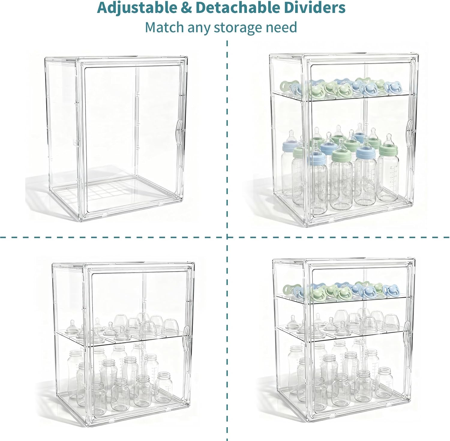 XLARGE Baby Bottle Organizer, UPGRADED Bottle Storage Organizer Baby for Countertop Cabinet, Removable Baby Organizer with Magnetic Door, Bottle Station Organizer for Nipples, Pump Parts, THICKENED