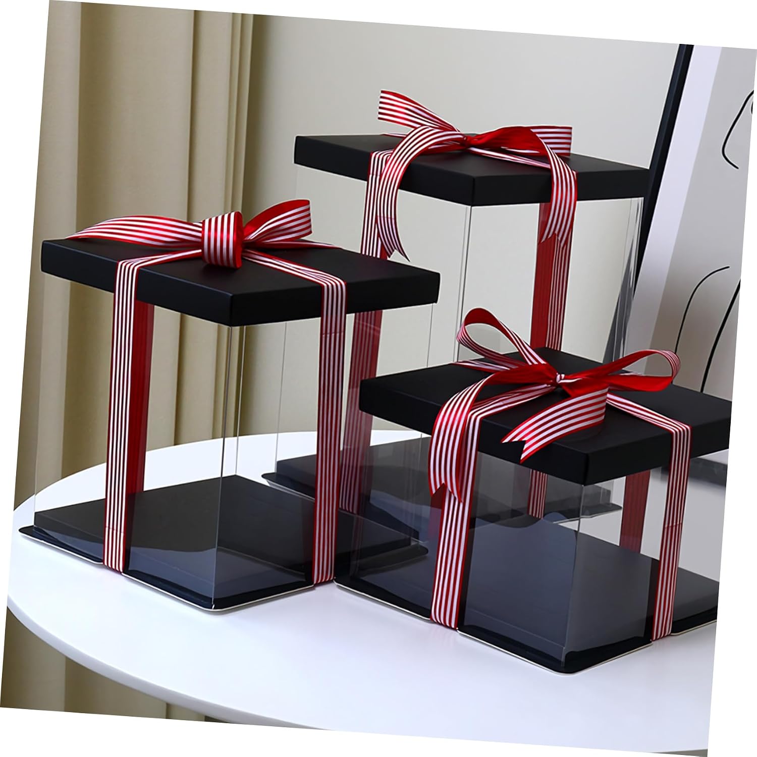 Black 8-inch Three-layer Plastic Cake Box Cake Storage Carrier Birthday Baking Dessert Container for Party Supplies