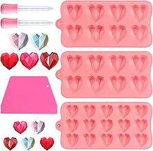 3 Piece Heart Silicone Moulds, 8 Cavities and 15 Cavities Heart Silicone Mould, Chocolate Mould with Straw and Spatula, Suitable for Chocolates, Mousses and Cakes (Pink)