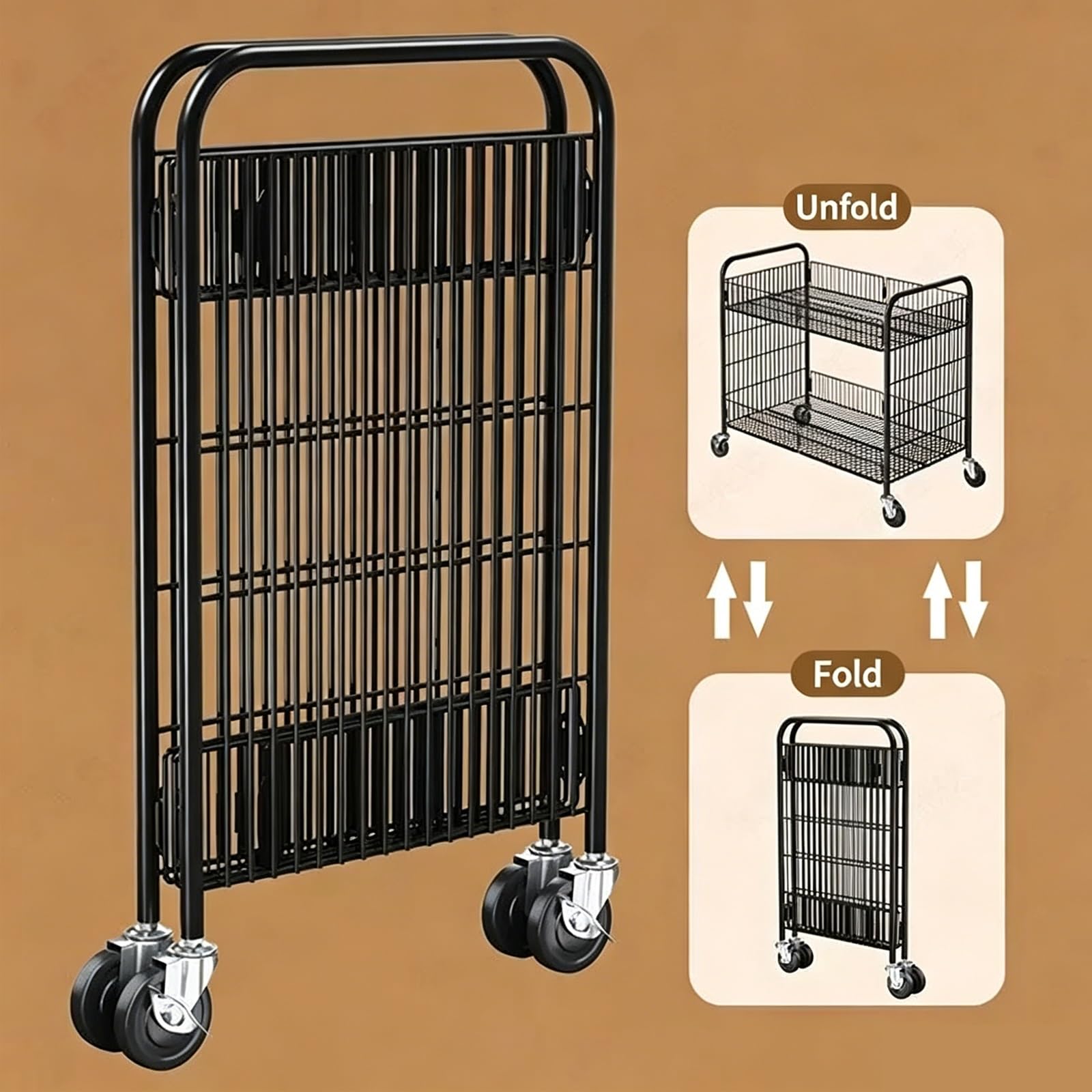 Carrito de Venta Ambulante Marco de Acero Al Carbono 50kg Carga 10 Ganchos Plegable Rápido para Mercadillos Al Aire Libre Ferias de Artesanía(Black,100x55x130cm)