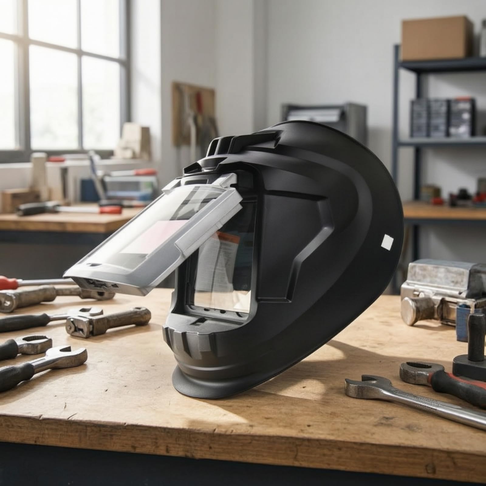 de Soldar Máscara Pantalla Casco Visor con Oscurecimiento Automático Controles Externos de Sombra y Sensibilidad Visor Abatible con Ventana 100 Mm X