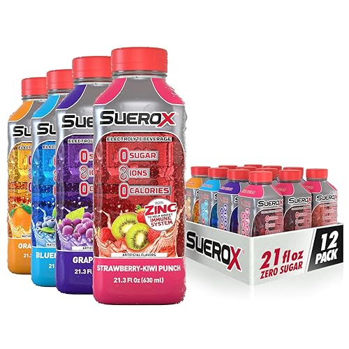 SueroX Bebida Hidratante con Electrolitos Cero Azúcar 8 Iones de Recuperación Cero Calorías Uva Empaque Variado 12 Botellas 21 onzas fluidas