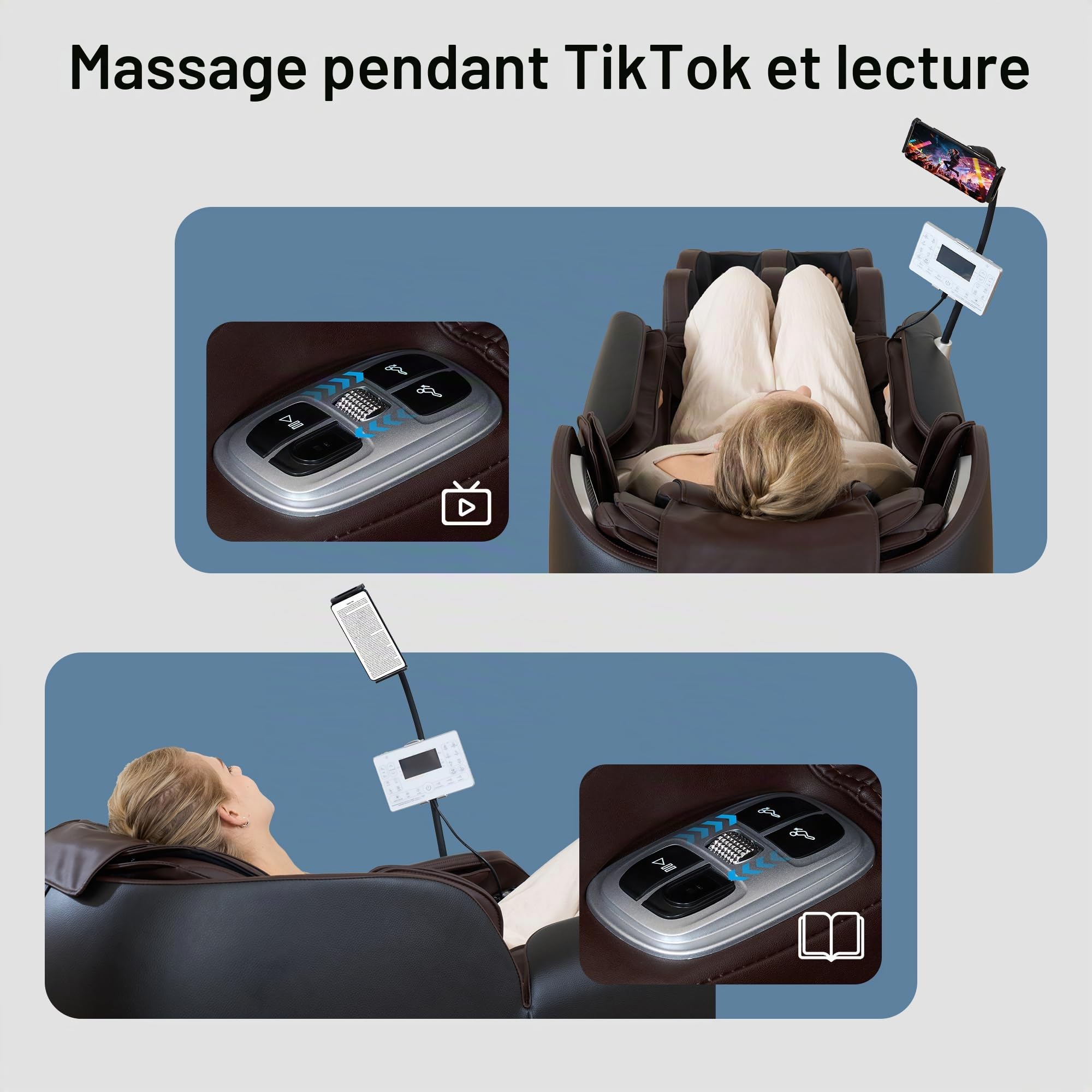 Real Relax Fauteuil de Massage SL-Track Zero Gravity Complet du Corps, Fauteuil de Massage Shiatsu inclinable avec Technologie Heat Body Scan Bluetooth, Favor-06 Marron et Noir