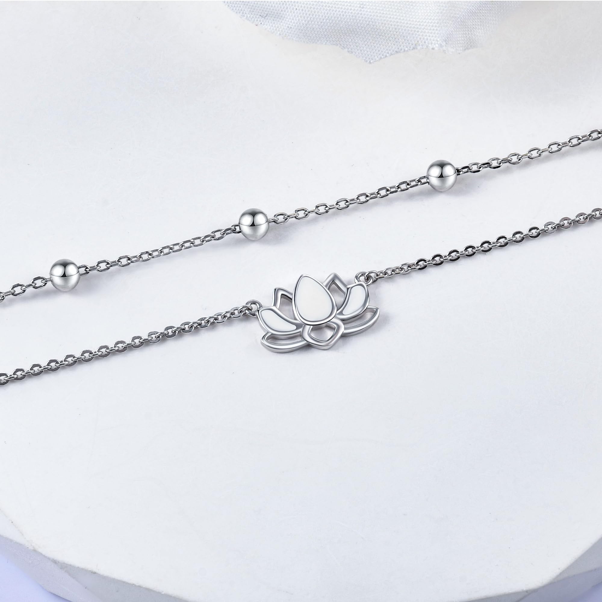 Cavigliera in argento Sterling 925, per donna, con fiore di loto, cavigliera a strati, chakra, per compleanno, laurea, ispirazione, yoga, idea regalo