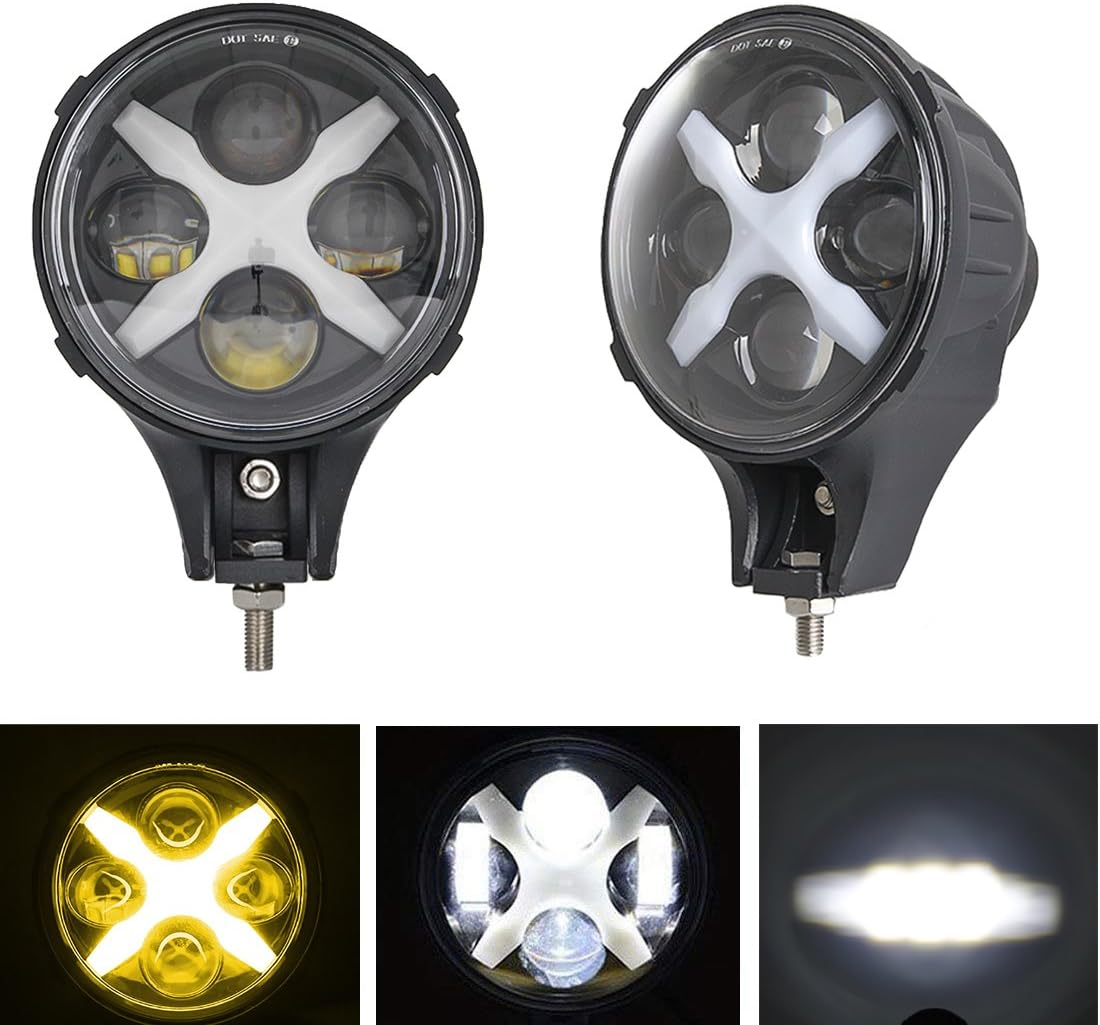 SKTYANTS 60W 6” inch Led Spotlight /Fog Light Flood Work light Bar For Jeep Wrangle Trucks SUV Off Road 4X4 With Yellow X DRL/Angle Eyes(2pcs)