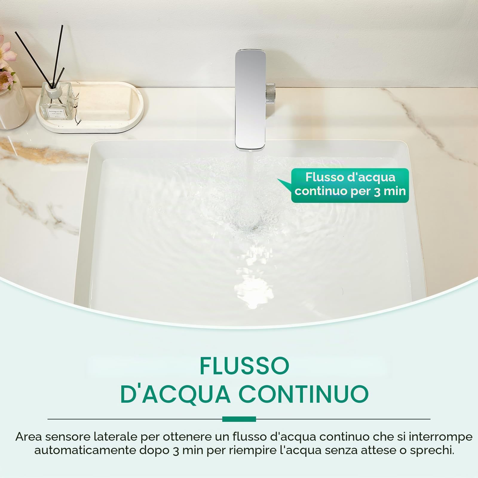 CREA Rubinetto Bagno Infrarossi, Miscelatore Lavabo Automatico con Sensor, Cromato