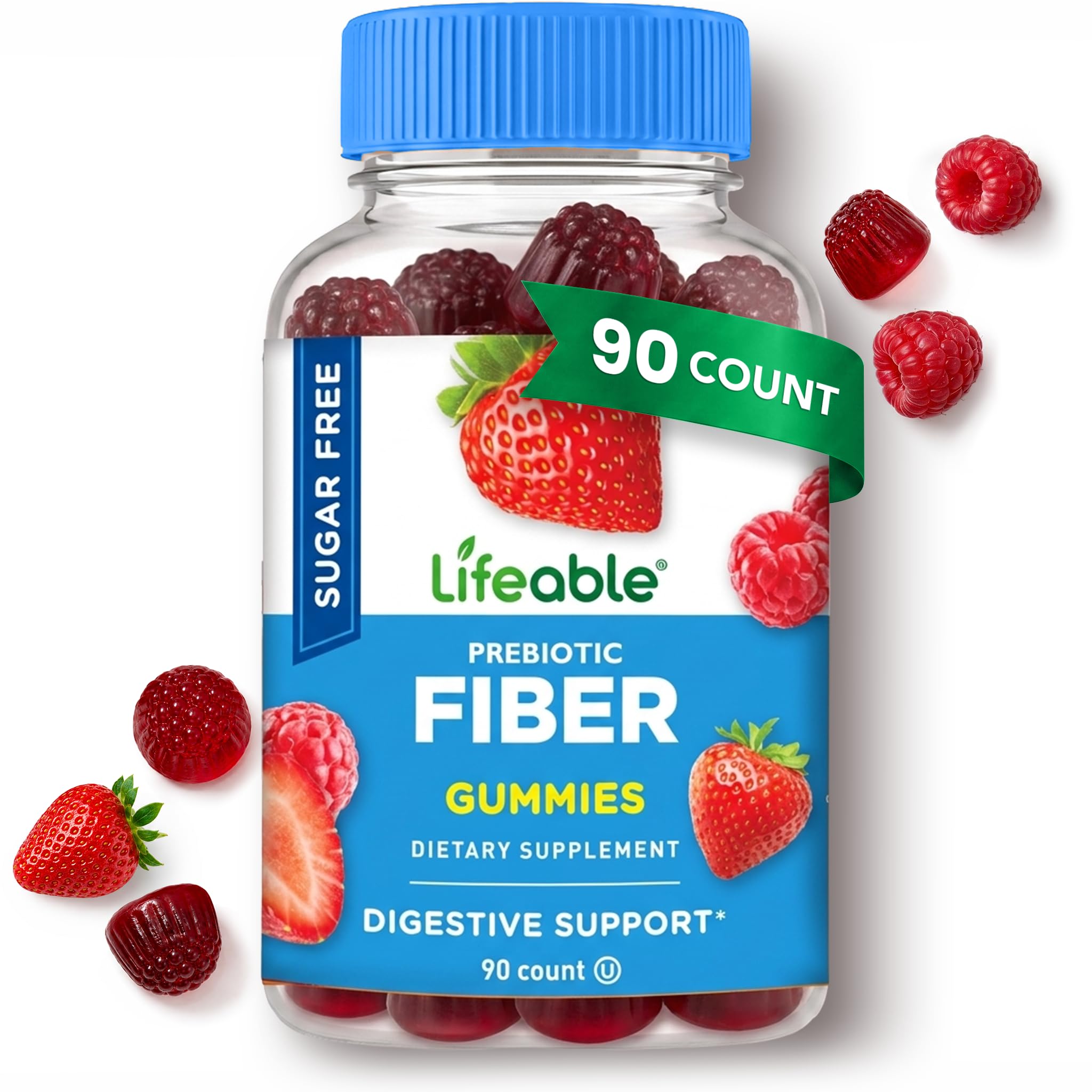 Lifeable Sugar Free Fiber Gummies for Adults, 4g Prebiotic Fiber, 90 Count